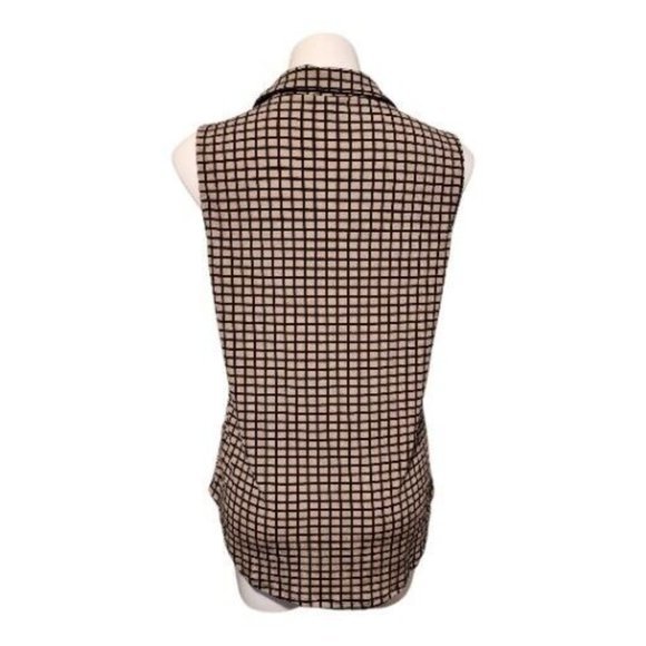 Adrianna Papell Sleeveless Button Down Collar Plaid Black Tan Shirt Sz Medium - Picture 2 of 14